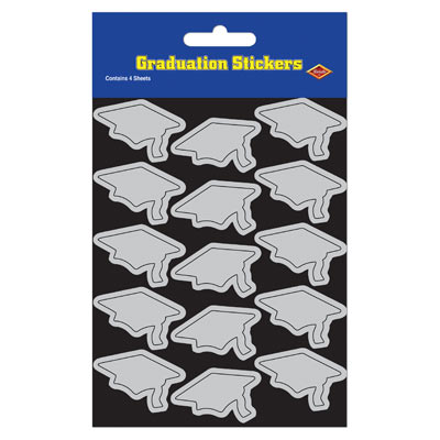 Picture of Beistle 54055-S Grad Cap Stickers- Silver - Pack Of 12