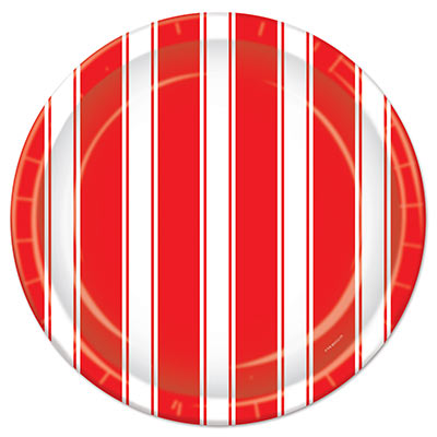 Picture of Beistle 58046 Red & White Stripes Plates- 9 in.- Pack Of 12