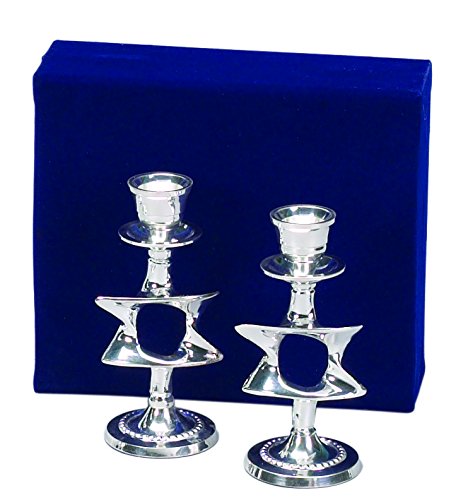 Picture of GiftMark CH-2082-SV Silver Plated Star of David Candle Sticks Sold as a Pair with Velvet Box