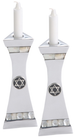 CH-947-s Aluminum Candle Holder Sold as a Pair with Decorative Star of David