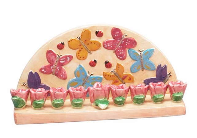 Picture of GiftMark M-3675 Ceramic Flowers and Butterfly Design Menorah