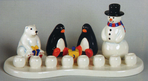Picture of GiftMark M-3698 Ceramic Winter Theme Menorah with Snowman and Penguins