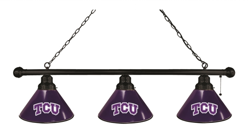 Picture of Holland Bar Stool BL3BKTexChr Texas Christian Horned Frogs 3 Shade Pool Billiard Light- Black