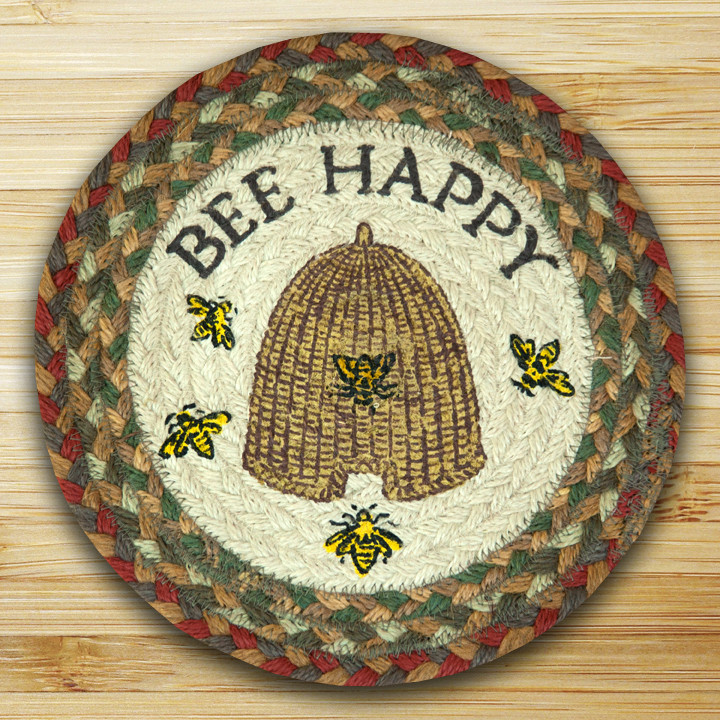 Earth Rugs Round Miniature Swatch, Bee Happy, printed