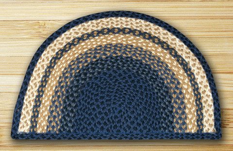 Braided Rug Slice, Light Blue, Dark Blue and Mustard