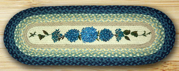 Earth Rugs  Oval Patch Printed Runner- Blue Hydrangea