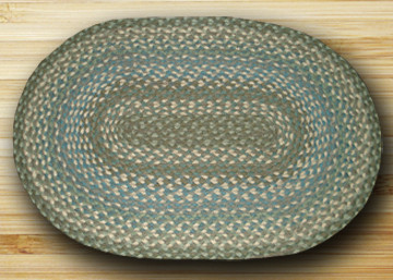 Oval Shaped Rug, Sage, Ivory and Settlers Blue