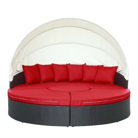 EEI-983-EXP-RED-SET Quest Canopy Outdoor Patio Daybed- Espresso Red