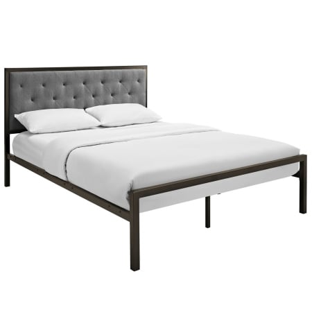 MOD-5182-BRN-GRY-SET Mia Queen Fabric Platform Bed Frame- Brown Gray