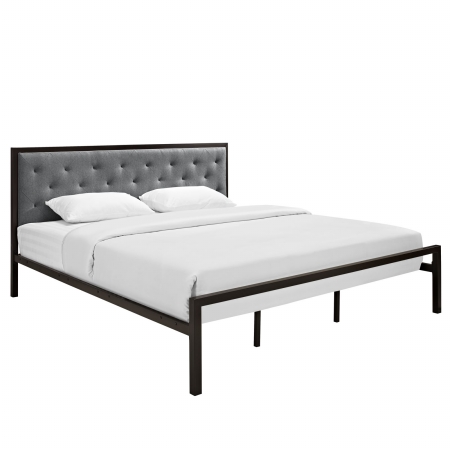 MOD-5184-BRN-GRY-SET Mia King Fabric Platform Bed Frame, Brown Gray