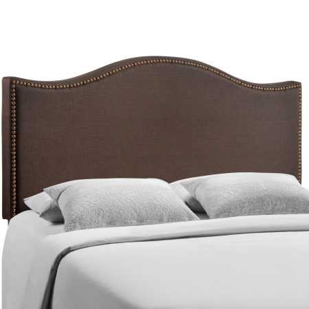 MOD-5206-DBR Curl Queen Nailhead Upholstered Headboard- Dark Brown