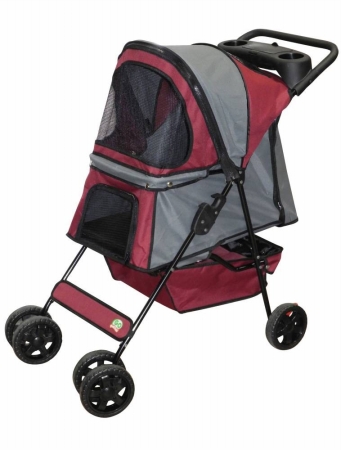 Picture of Go Pet Club PS004 Pet Stroller&#44; Maroon & Silver