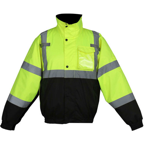 8001-XL Class 3 Waterproof Quilt-Lined Bomber Jacket - Lime with Black Bottom, XL