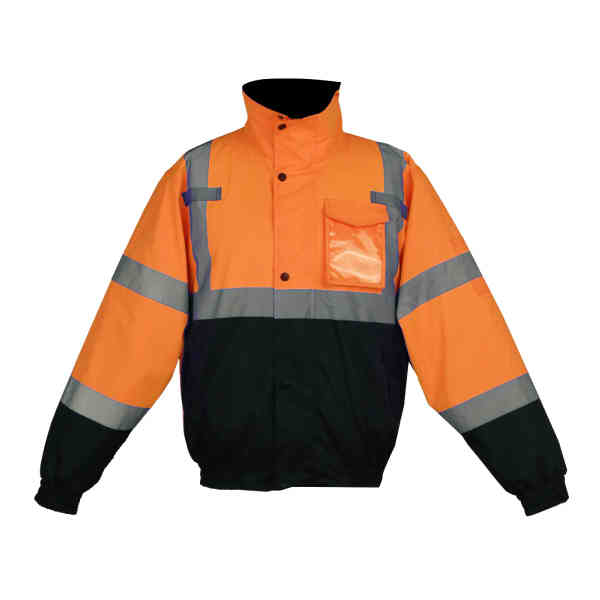 8002-MD Class 3 Waterproof Quilt-Lined Bomber Jacket - Orange with Black Bottom, MD