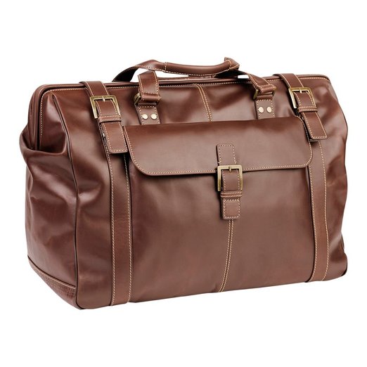 Picture of BOCONI 530-9517 Bryant Safari Bag in Antiqued Mahogany Leather with Hounds Tooth