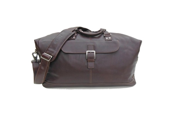 Picture of BOCONI 532-2207 Tyler Tumbled Cargo Duffle in Coffee Leather with Khaki