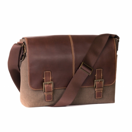 Picture of BOCONI 213-9717 Bryant LTE Slim Double Buckle Messenger in Heather Brown