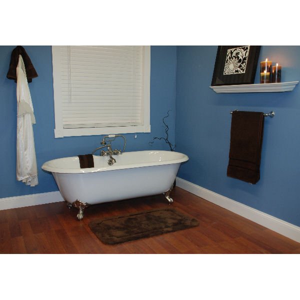 DE-60-7DH-CP Cast Iron Double Ended Clawfoot Tub 60 x 30 in. with 7 in. Deck Mount Faucet Drillings and Polished Chrome Feet