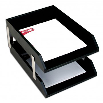 Dacasso a1022 ClassicLeather Double Letter Trays with Silver Posts - Black -  EVA-DRYMOMENTUM SALES & MKTG