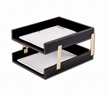 Dacasso  Leather Double Stacking Trays - Rustic Black -  FurnOrama, FU890011