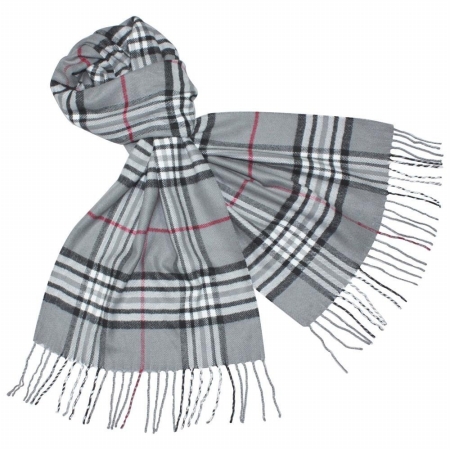 CFPSB_Grey Cashmere Feel Plaid Scarves - Grey