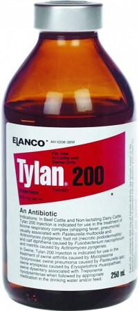 Picture of Durvet 698887 Elanco Tylan 200 Injection For Cattle And Swine 250 Ml.