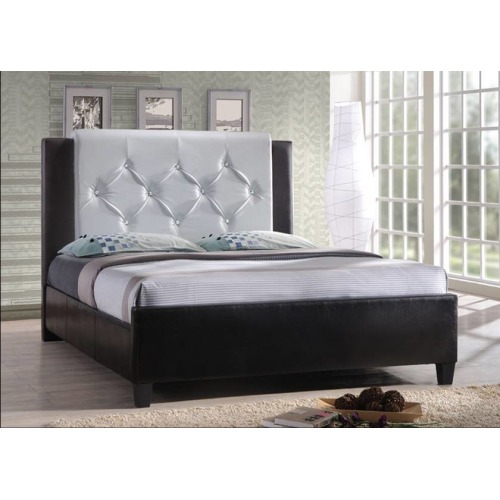 HI860 FULL BLACK-WHITE Full Leather Platform Bed - Black - White