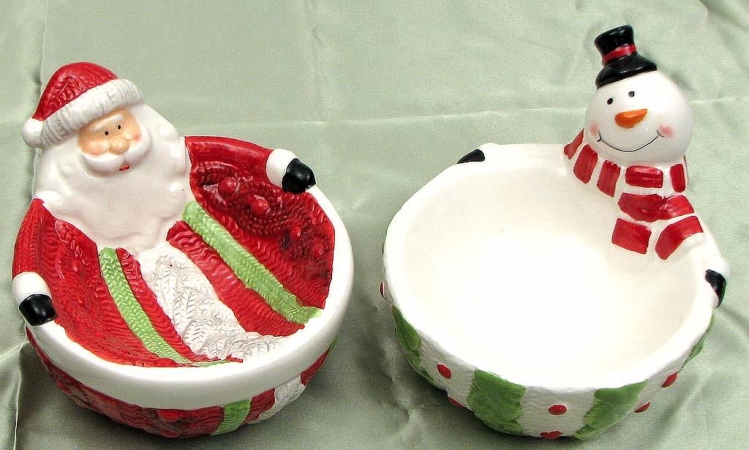 Picture of IWGAC 049-64956 Ceramic Santa & Snowman Bowls Set Of 2
