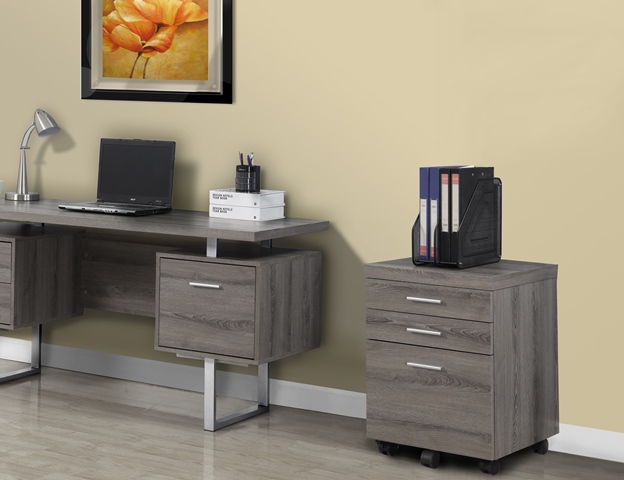 Picture of Monarch Specialties I 7049 Dark Taupe Reclaimed-Look 3 Drawer File Cabinet - Castors