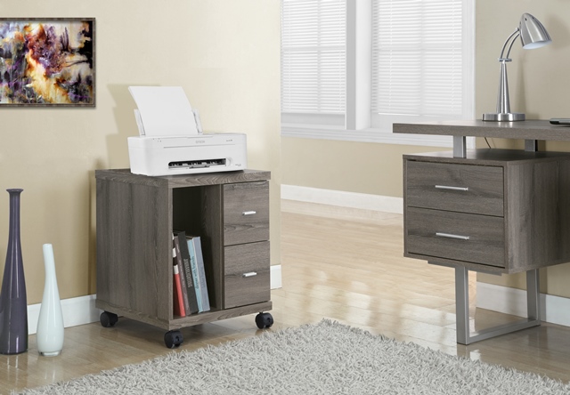 Picture of Monarch Specialties I 7056 Dark Taupe Reclaimed-Look 2 Drawer Computer Stand Castor