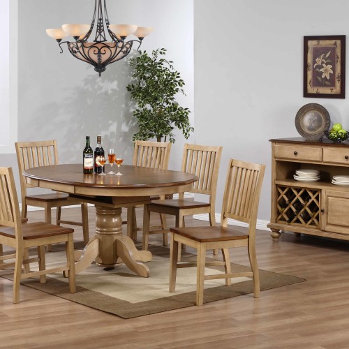 7 Piece Brook Round or Oval Butterfly Leaf Dining Set with Slat Back Chairs