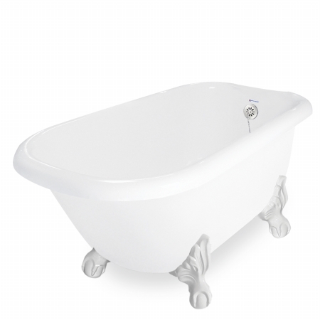 Picture of American Bath Factory T041A-WH & DM-7 Jester 54 in. White Acrastone Tub & Drain&#44; White Metal Finish&#44; Large
