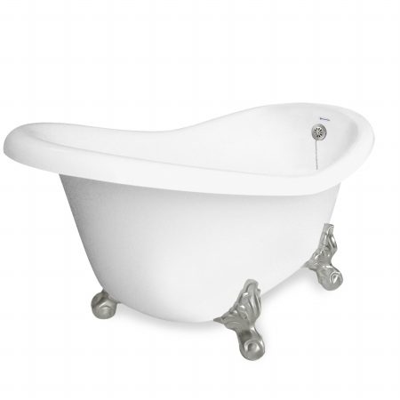 Picture of American Bath Factory T021A-SN & DM-7 Marilyn 67 in. White Acrastone Tub & Drain- Satin Nickel Metal Finish- Large