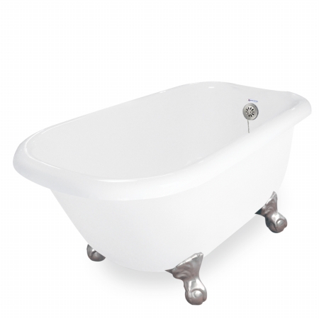 Picture of American Bath Factory T040A-SN & DM-7 Jester 54 in. White Acrastone Tub & Drain&#44; Satin Nickel Metal Finish&#44; Small