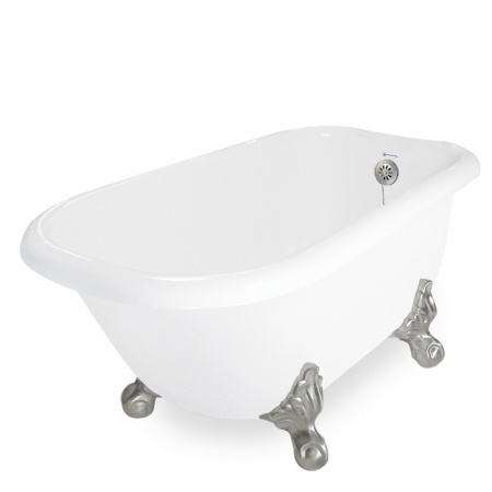 Picture of American Bath Factory T041A-SN & DM-7 Jester 54 in. White Acrastone Tub & Drain- Satin Nickel Metal Finish- Large