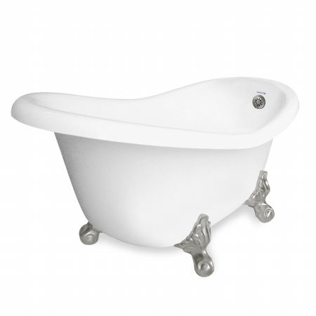 Picture of American Bath Factory T011A-SN & DM-7 Ascot 60 in. White Acrastone Tub & Drain- Satin Nickel Metal Finish- Large
