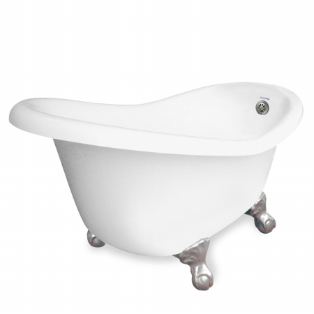 Picture of American Bath Factory T010A-SN & DM-7 Ascot 60 in. White Acrastone Tub & Drain- Satin Nickel Metal Finish- Small