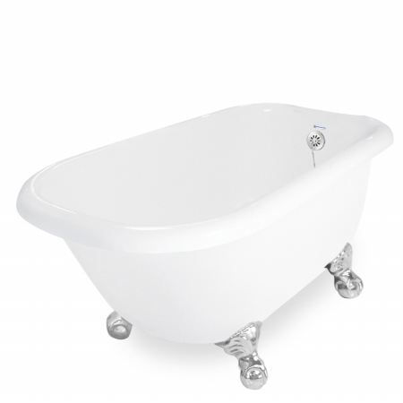 Picture of American Bath Factory T050A-CH & DM-7 Trinity 60 in. White Acrastone Tub & Drain- Chrome Metal Finish- Small