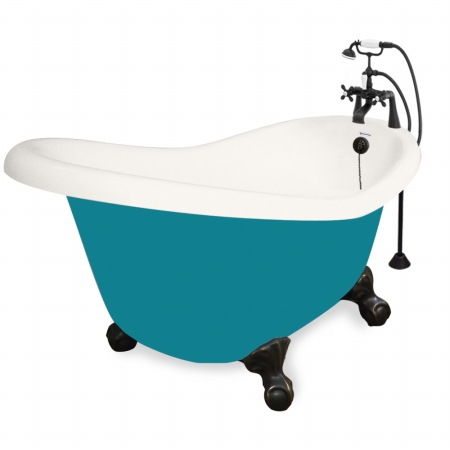 American Bath Factory T010B-OB-BP Ascot 60 in. Bisque Acrastone Bath Tub, Old World Bronze Metal Finish, Small