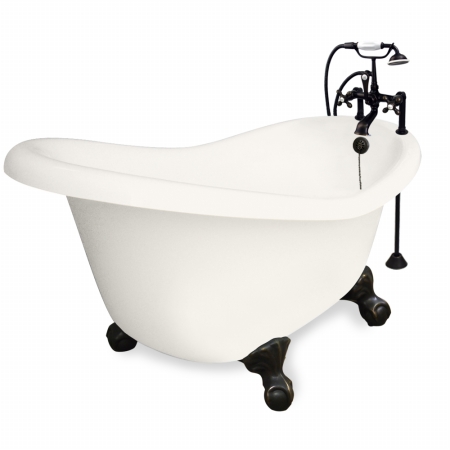 American Bath Factory T010F-OB-B Ascot 60 in. Bisque Acrastone Bath Tub, Old World Bronze Metal Finish, Small