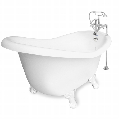American Bath Factory T010F-WH Ascot 60 in. White Acrastone Bath Tub, White Metal Finish, Small