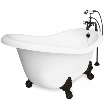 Picture of American Bath Factory T011B-OB Ascot 60 in. White Acrastone Bath Tub- Old World Bronze Metal Finish- Large