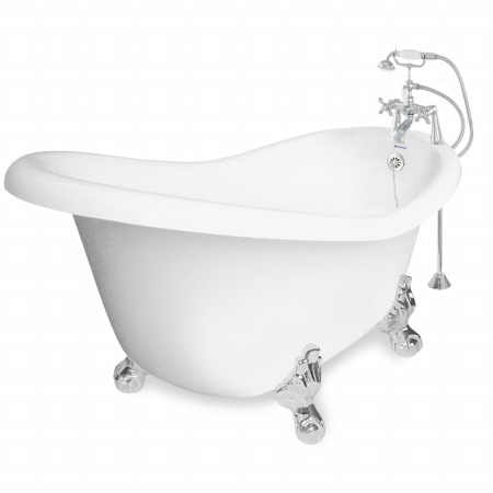 Picture of American Bath Factory T011B-CH Ascot 60 in. White Acrastone Bath Tub- Chrome Metal Finish- Large