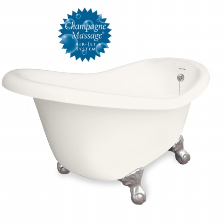 American Bath Factory T010A-SN-R-B Champagne Ascot 60 in. Bisque Acrastone Tub & Drain, Satin Nickel Metal Finish