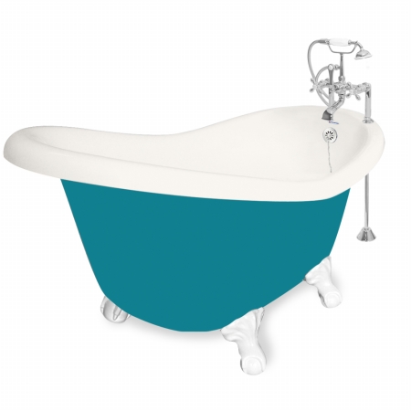American Bath Factory T010F-WH-BP Ascot 60 in. Bisque Acrastone Bath Tub, White Metal Finish, Small