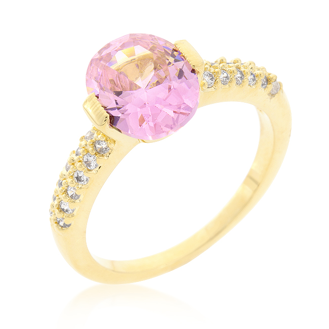 Pink Oval Cubic Zirconia Engagement Ring, Size - 6