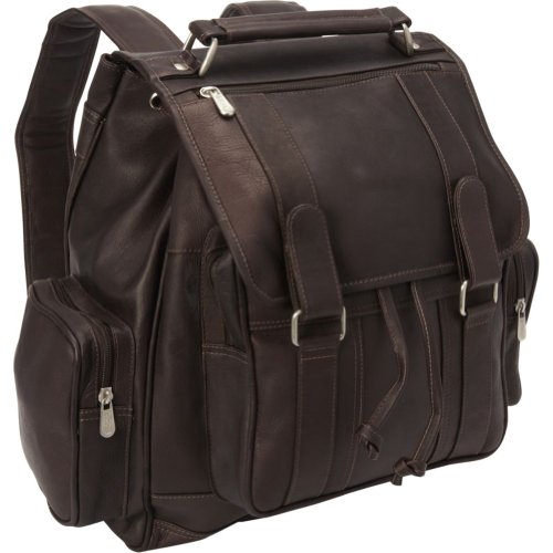 3000 CHC Double Loop Flap Over Laptop Backpack - Chocolate - Large Capacity - Full-Grain Leather