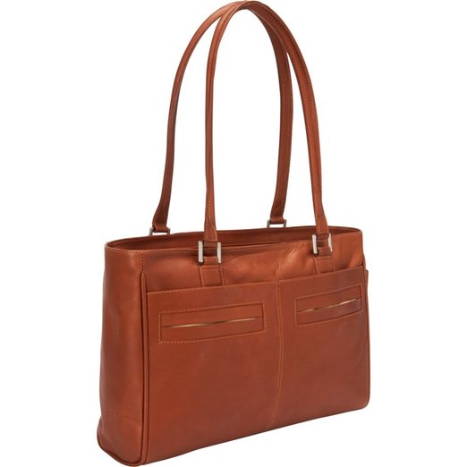 Picture of Piel Leather 3001 Ladies Laptop Tote With Pockets - Saddle