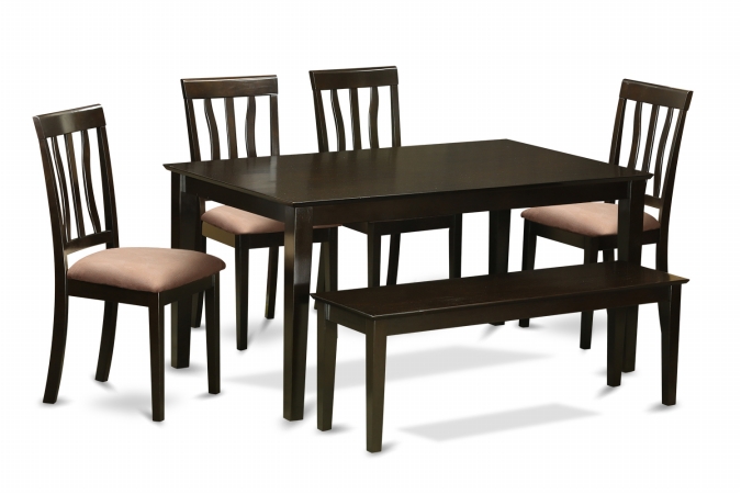 6 Piece Dining Room Table With Bench Set- Kitchen Table With 4 Chairs Plus A Bench