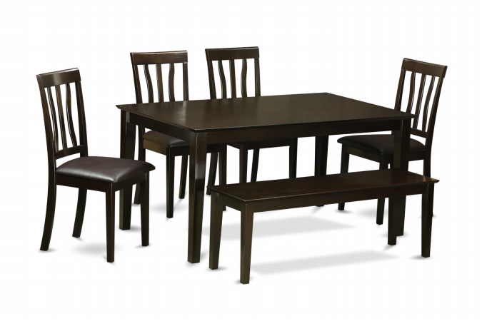6 Piece Dining Room Table With Bench Set- Dining Table With4 Dining Chairs and A Bench